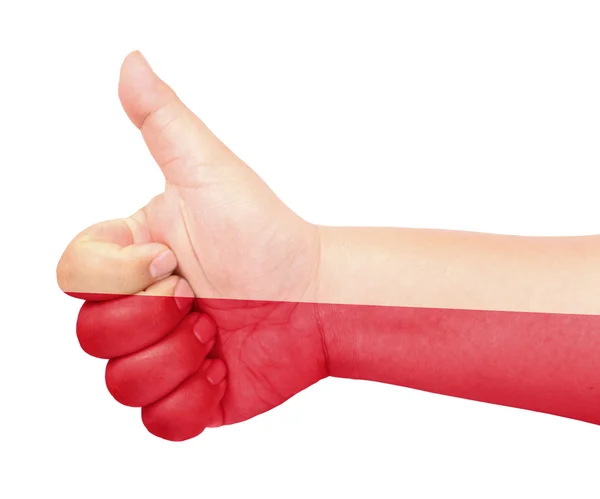 Прапор Польщі на великий палець вгору жестом як значок — стокове фото