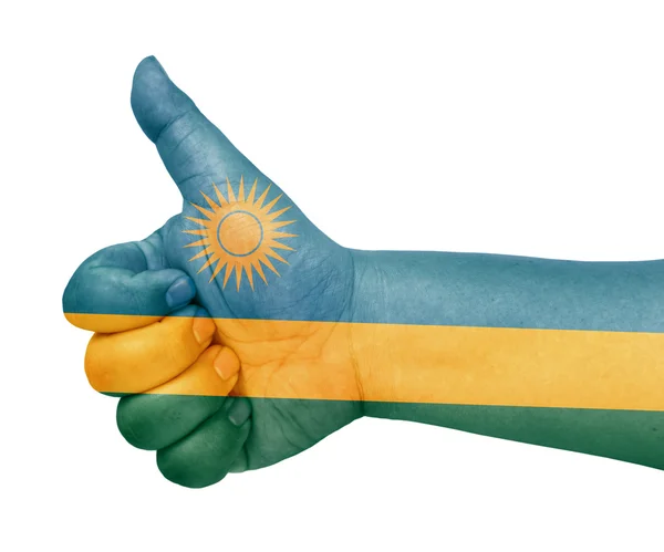 Rwanda flagga på tummen upp gest som ikon — Stockfoto