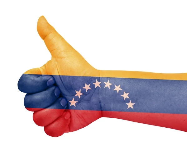 Vlajka Venezuely na palec nahoru gesto jako ikonu — Stock fotografie