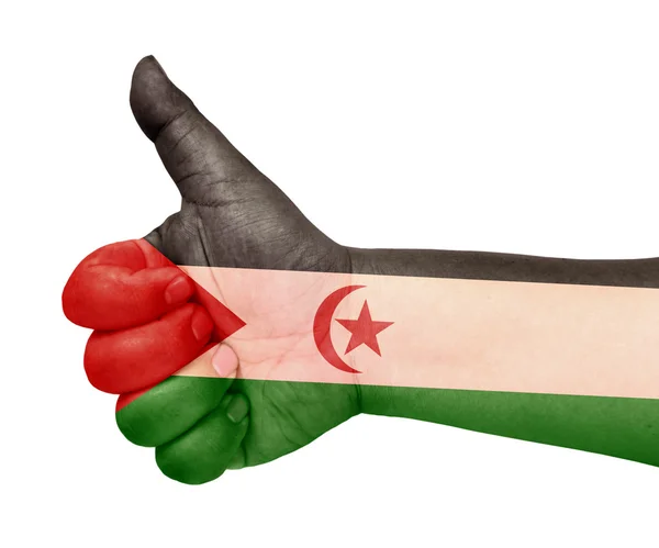 Bandeira do Saara Ocidental no polegar gesto como ícone — Fotografia de Stock