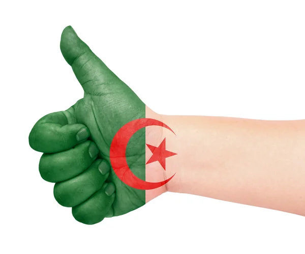 Argélia bandeira no polegar até gesto como ícone — Fotografia de Stock