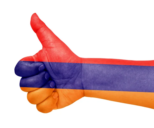 Drapeau Arménie sur le pouce geste comme une icône — Photo