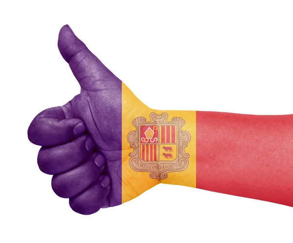 Andorra zászló a hüvelykujjával felfelé gesztus mint ikon — Stock Fotó