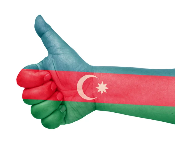Ázerbájdžánská vlajka na palec nahoru gesto jako ikonu — Stock fotografie