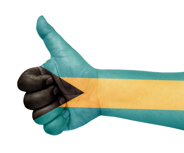 Прапор Багамських островів на великий палець вгору жестом як значок — стокове фото