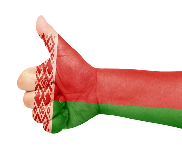 Vlajka Běloruska na palec nahoru gesto jako ikonu — Stock fotografie