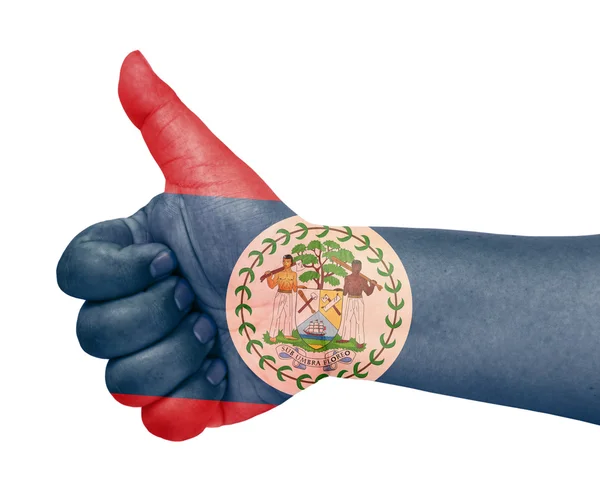 Belize flag on thumb up gesture like icon — Stock Photo, Image