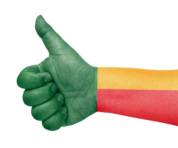Benin vlajka na palec nahoru gesto jako ikonu — Stock fotografie