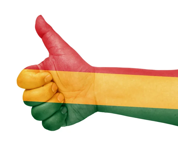 Bolivien Flagge auf Daumen nach oben Geste wie Symbol — Stockfoto