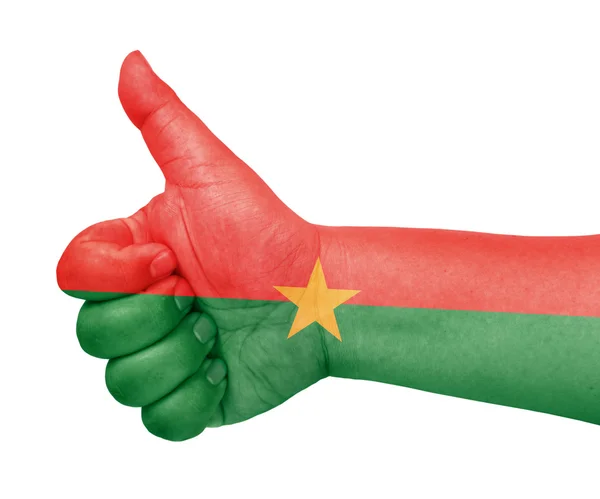 Burkina Faso bandeira no polegar até gesto como ícone — Fotografia de Stock