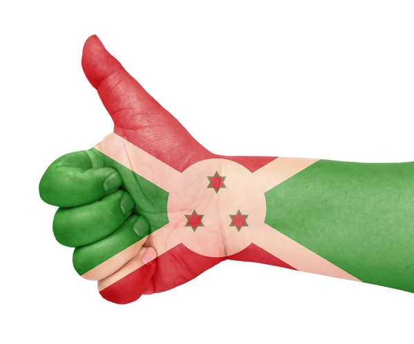 Burundi flag on thumb up gesture like icon — Stock Photo, Image