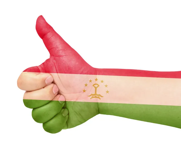 Bandera de Tayikistán en gesto de pulgar hacia arriba como icono —  Fotos de Stock