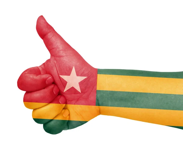 Bandera de Togo en el pulgar hacia arriba gesto como icono — Foto de Stock