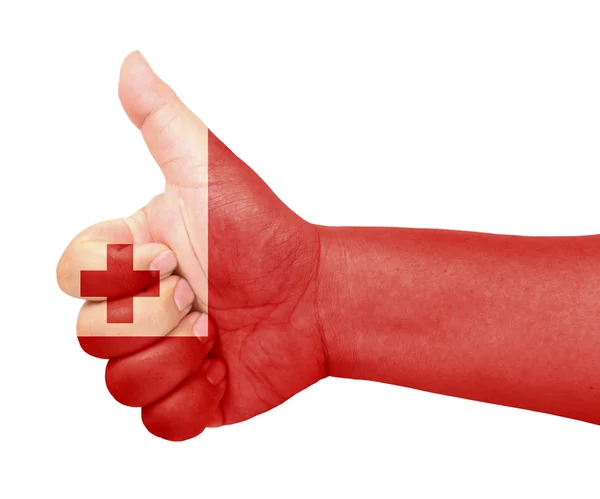 Tonga flag on thumb up gesture like icon — Stock Photo, Image
