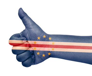 Cape Verde flag on thumb up gesture like icon clipart