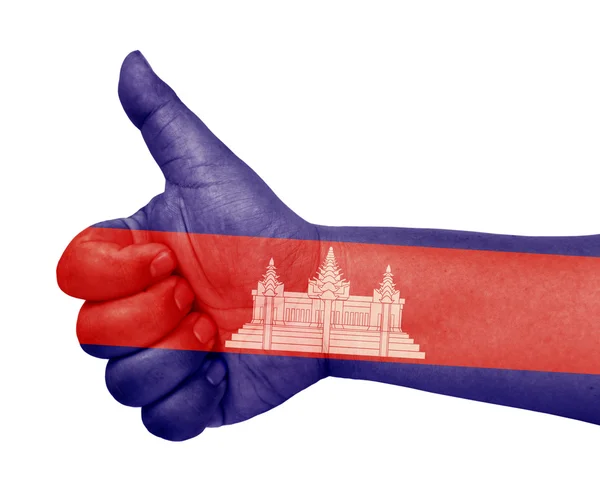 柬埔寨国旗拇指向上的手势上喜欢的图标 — 图库照片