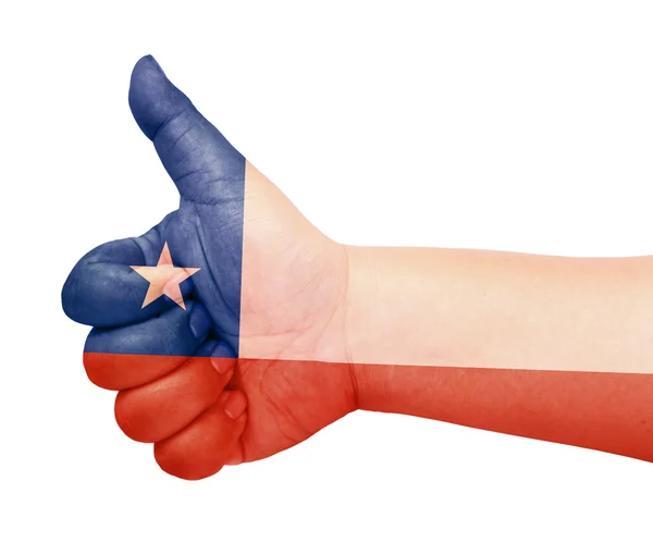 Chile flagga på tummen upp gest som ikon — Stock fotografie