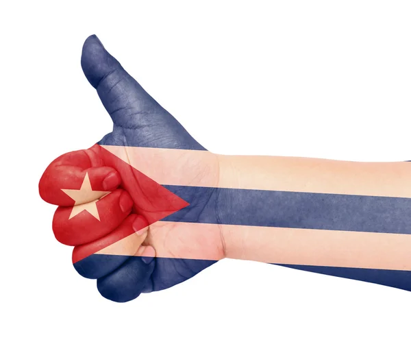 Cuba flag on thumb up gesture like icon — Stock Photo, Image