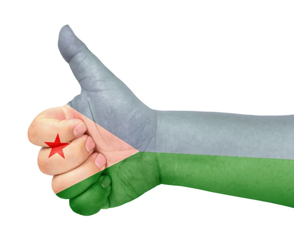 吉布提国旗拇指向上的手势上喜欢的图标 — 图库照片