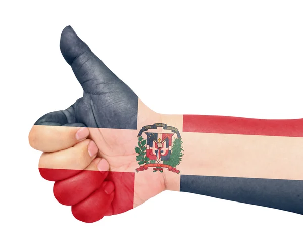Bandera Dominicana en el pulgar para arriba gesto como icono — Stok fotoğraf
