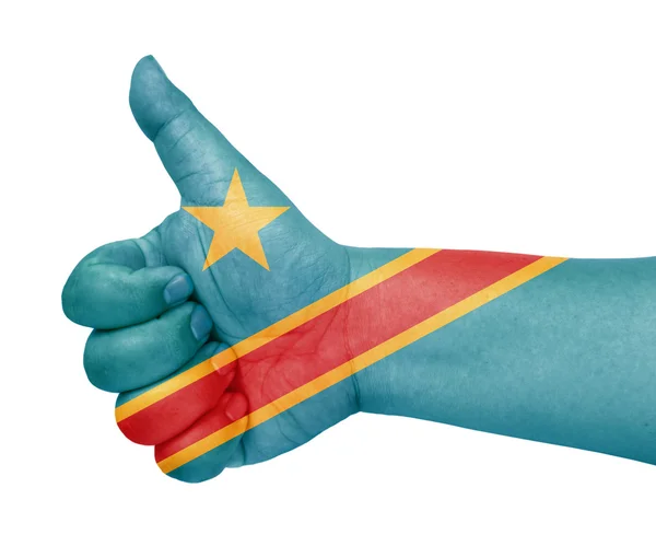 Demokratiska Kongo flagga på tummen upp gest som ikon — Stockfoto