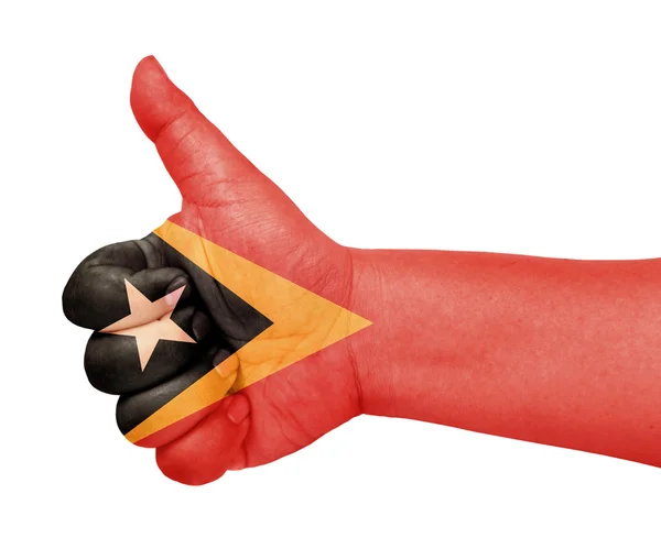 Bandeira de Timor-Leste no polegar gesto como ícone — Fotografia de Stock