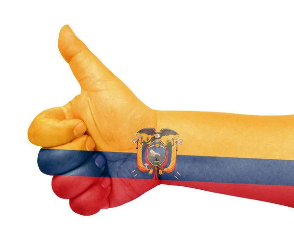 Vlajka Ekvádoru na palec nahoru gesto jako ikonu — Stock fotografie