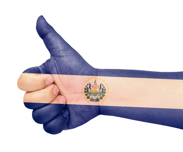 Bandiera El Salvador sul pollice in su gesto come icona — Foto Stock