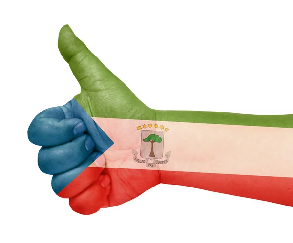 アイコンのようなジェスチャーを親指で赤道ギニアの国旗 — ストック写真