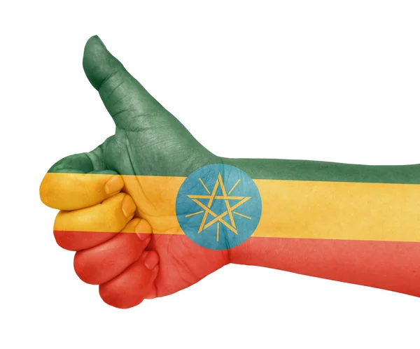 Etiópia zászló a hüvelykujjával felfelé gesztus mint ikon — Stock Fotó