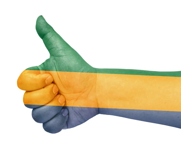 Габонский флаг на большом пальце, жест вверх, как икона — стоковое фото