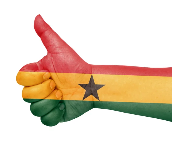 Ghana flag on thumb up gesture like icon — Stock Photo, Image