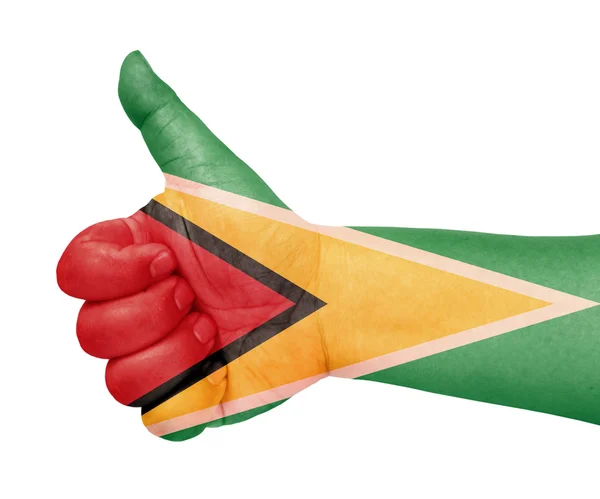 Guyana flag on thumb up gesture like icon — Stock Photo, Image
