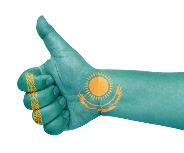 Bandera de Kazajstán en el pulgar hacia arriba gesto como icono — Foto de Stock