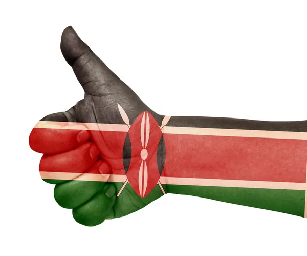 Bandera de Kenia en el pulgar hacia arriba gesto como icono —  Fotos de Stock