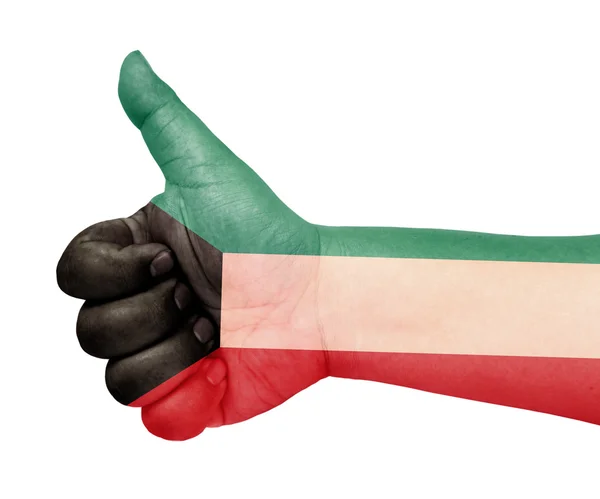 Kuwaits flagga på tummen upp gest som ikon — Stockfoto