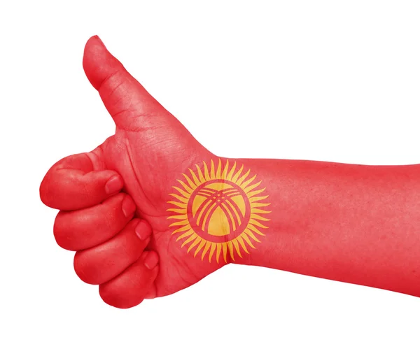 Kyrgyzstan flag on thumb up gesture like icon — Stock Photo, Image