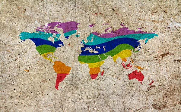Rainbow color painted world map — Stock Photo, Image