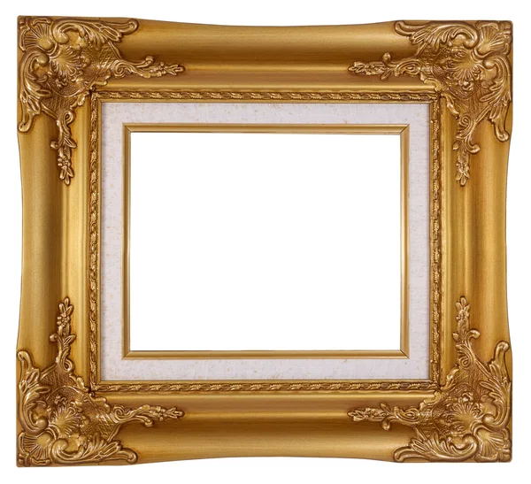 Порожня розкішна золота дерев'яна рамка ізольована — стокове фото