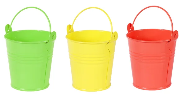 Colorful gardening metal bucket — Stock Photo, Image
