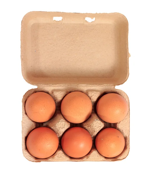 Ovos de galinha marrom em caixa de papelão — Fotografia de Stock