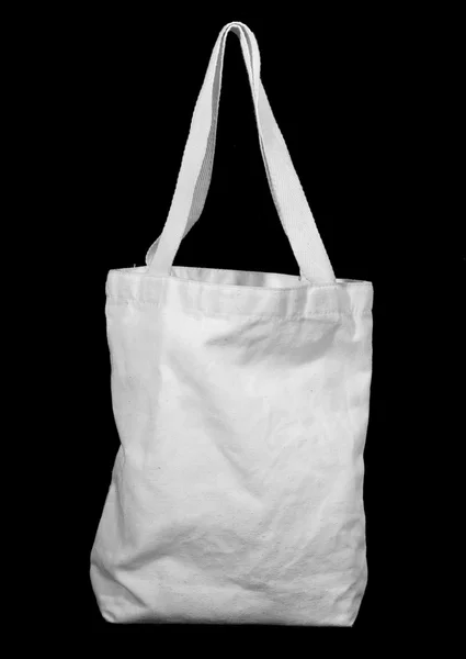 Witte recycle katoen tas op zwart — Stockfoto