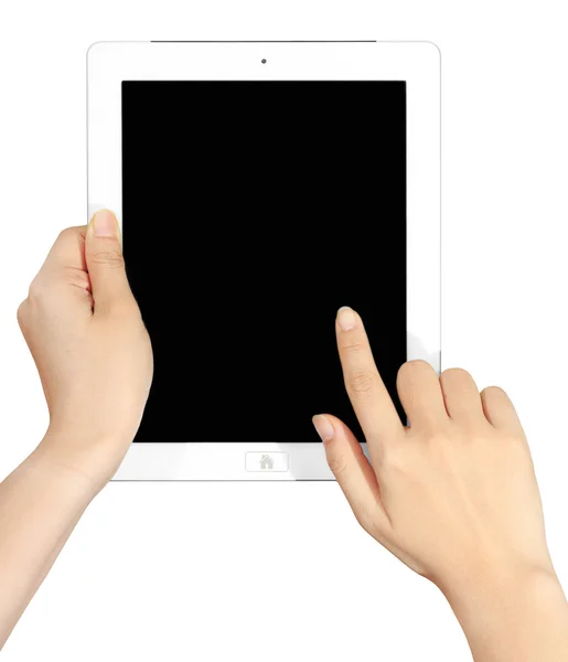 Prázdné bílé touch pad tablet držet v ruce — Stock fotografie