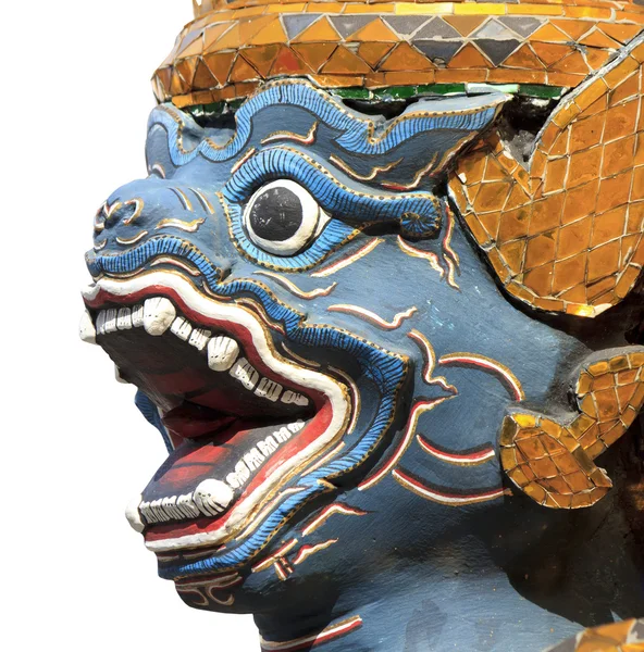 Estatua de mono de cara azul tailandés antiguo en wat pra kaew —  Fotos de Stock