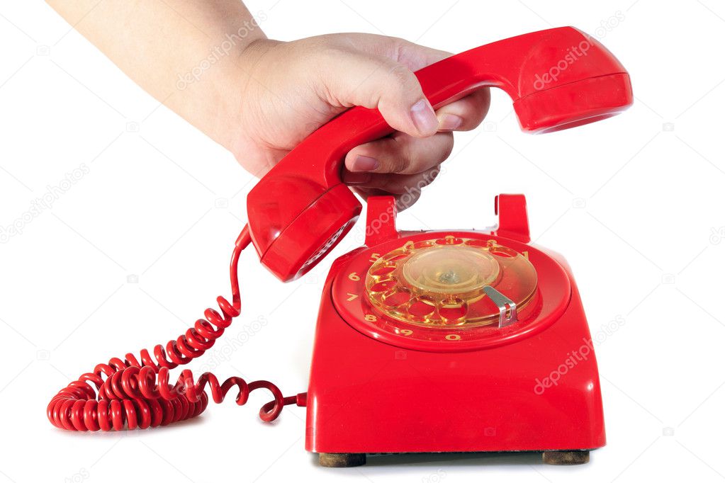 Classic 1970 - 1980 retro dial style red house telephone
