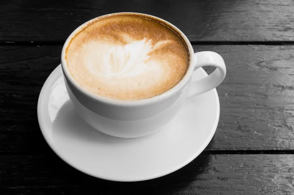 White cup of hot coffee latte — Stock Photo, Image