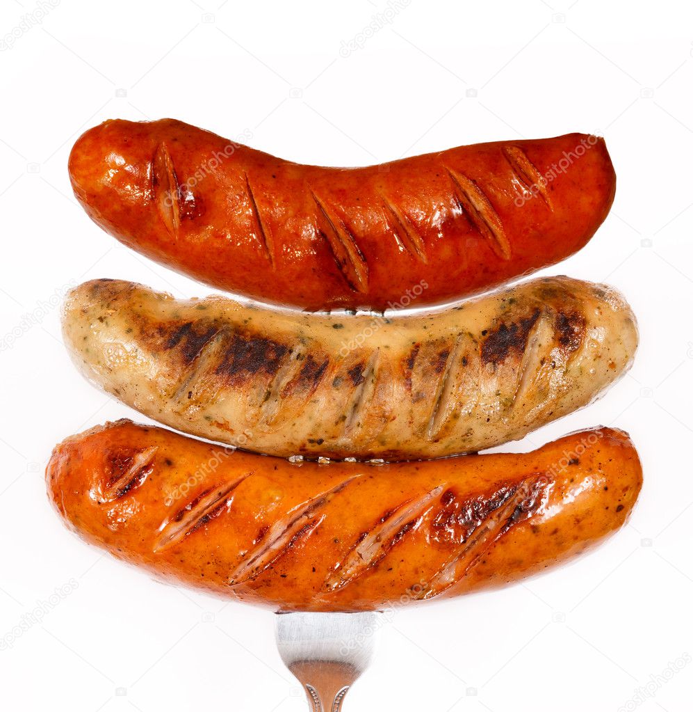 Grilled barbecue Weisswurst sausage