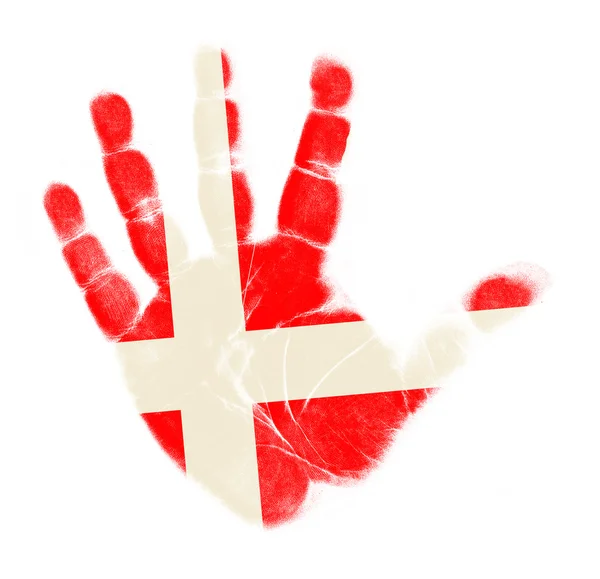 Bandera de Dinamarca impresión de palma aislada sobre fondo blanco — Foto de Stock