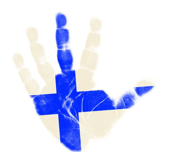 Bandeira da Finlândia impressão da palma isolada no fundo branco — Fotografia de Stock