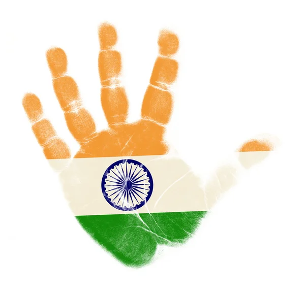 Индийский флаг отпечаток ладони изолирован на белом фоне — стоковое фото